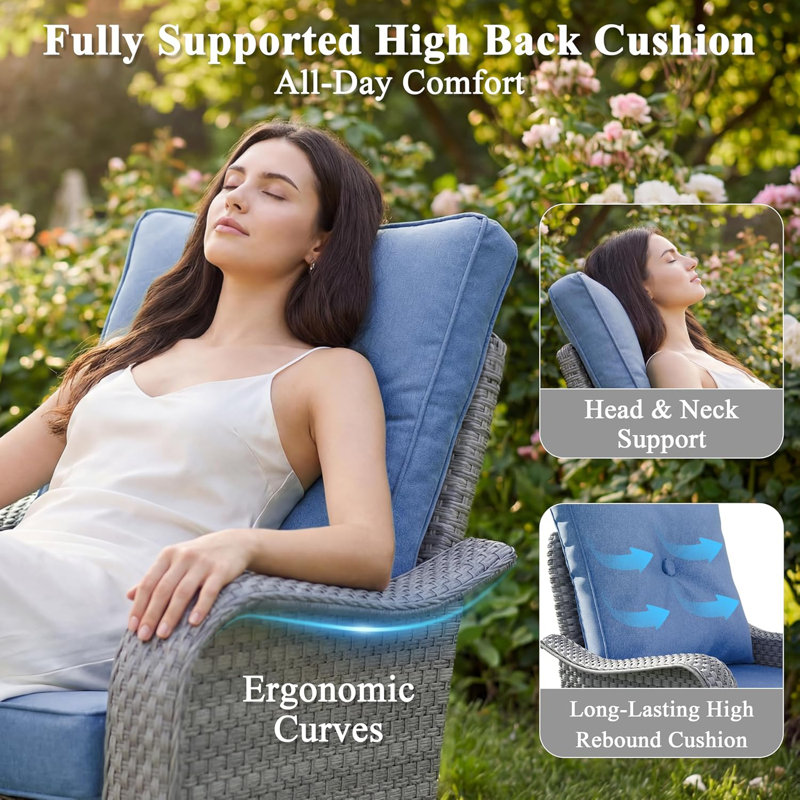 6 Piece Wicker Patio Furniture Set, Swivel Rocking Chairs with 4''Cushions, Navy