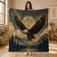 Couverture vintage en flanelle rustique avec motif d'aigle en vol et paysage de montagne au clair de lune, idéale pour canapé, lit ou chalet, 152 x 203 cm (60 x 80 pouces).-134873393