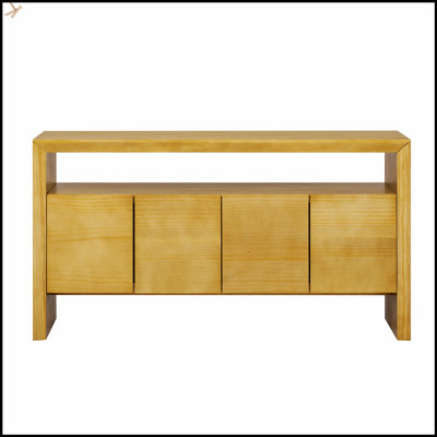 Buffet 4 portes moderne avec tablette ouverte, grain de bois naturel, rangement grande capacité
