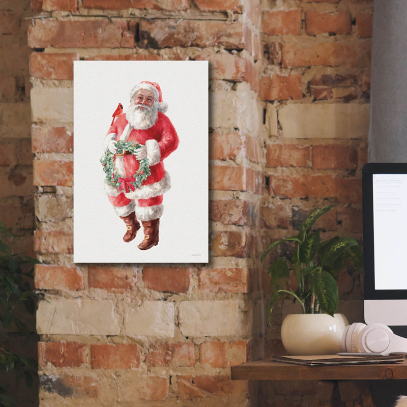 «Jolly Santa With Wreath» par Danhui Nai, art mural sur toile, H 18 po x l 12 po x P 0,75 po