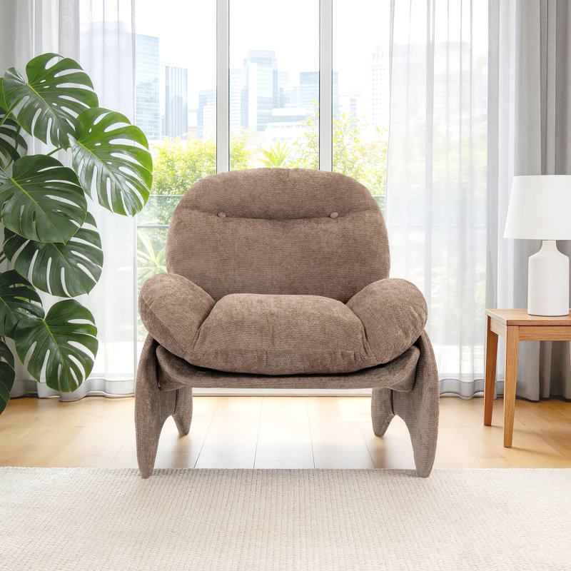 Fauteuil d'appoint en forme de crabe amusant et doux en tissu chenille Family Time, Brun