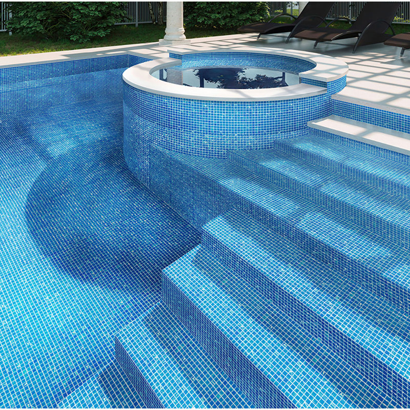 Celestial 0.8" x 0.8" Glass Grid Mosaic Wall & Floor Tile, Blue-Green