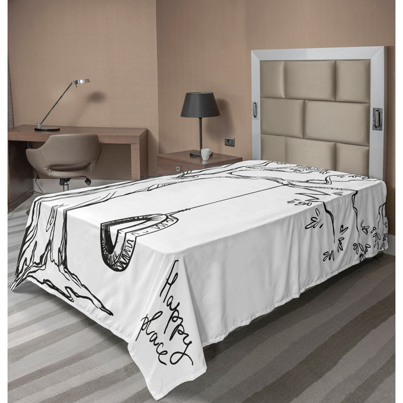 Ambesonne Black White Top Flat Sheet Happy Place Words Black White, Twin Flat Sheet