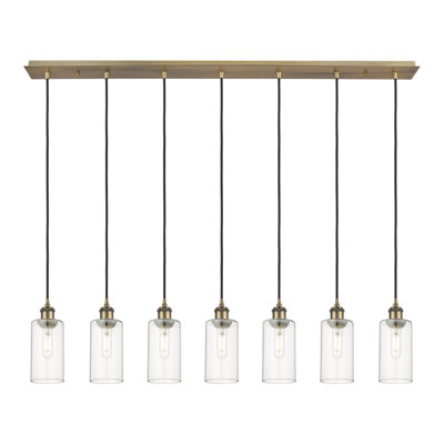 Caius - Luminaire suspendu linéaire suspendu à 7 lumières de 49 po - Finition noir mat - Abat-jour granuleux