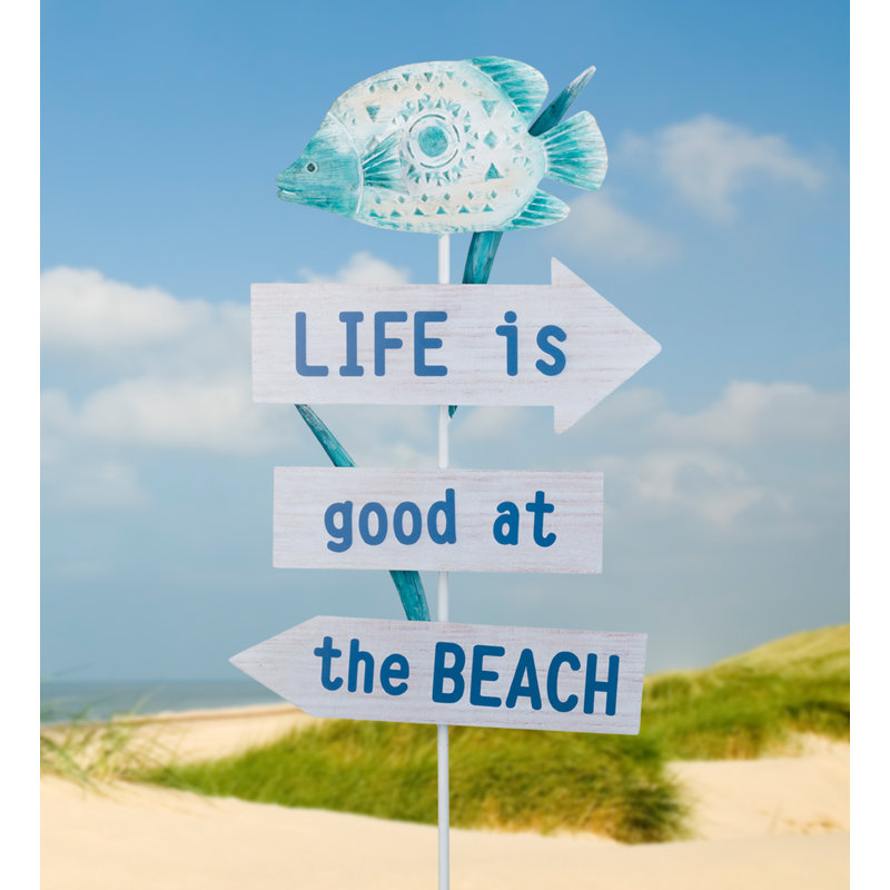 Coastal Blue and White Nautical Garden Stake with Fish