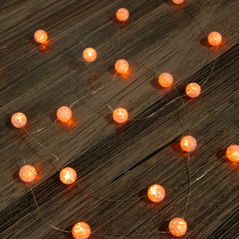 Battery Operated Mini String Light With Crackle Globes - 2 Count, Orange