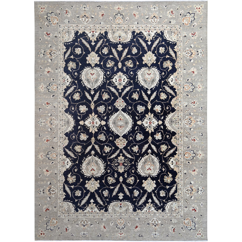 Tapis bleu et brun de haute qualité noué à la main