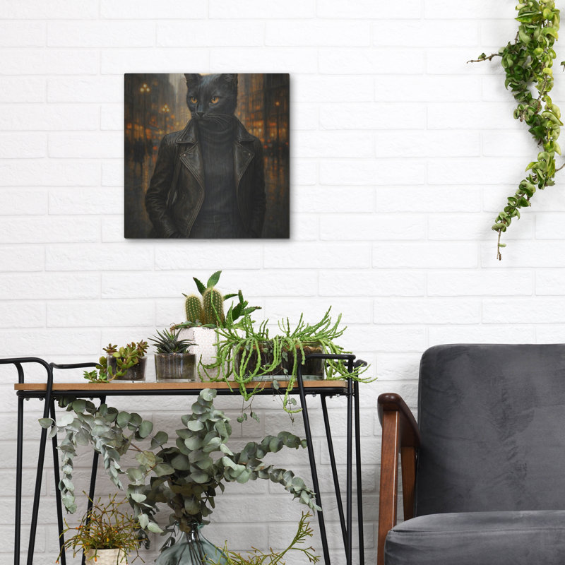Art mural en métal luxueux «Black Cat Fashion» par Rey Klimt, 12 po x 12 po, H 12 po x l 12 po