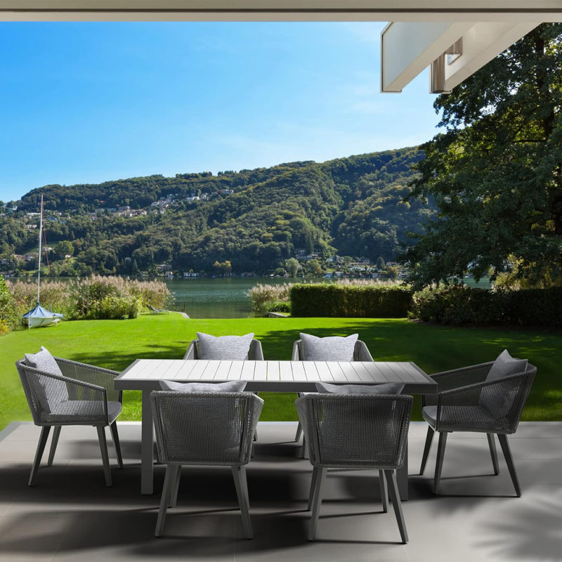 Rectangular Patio Dining Set with Cushions, 6