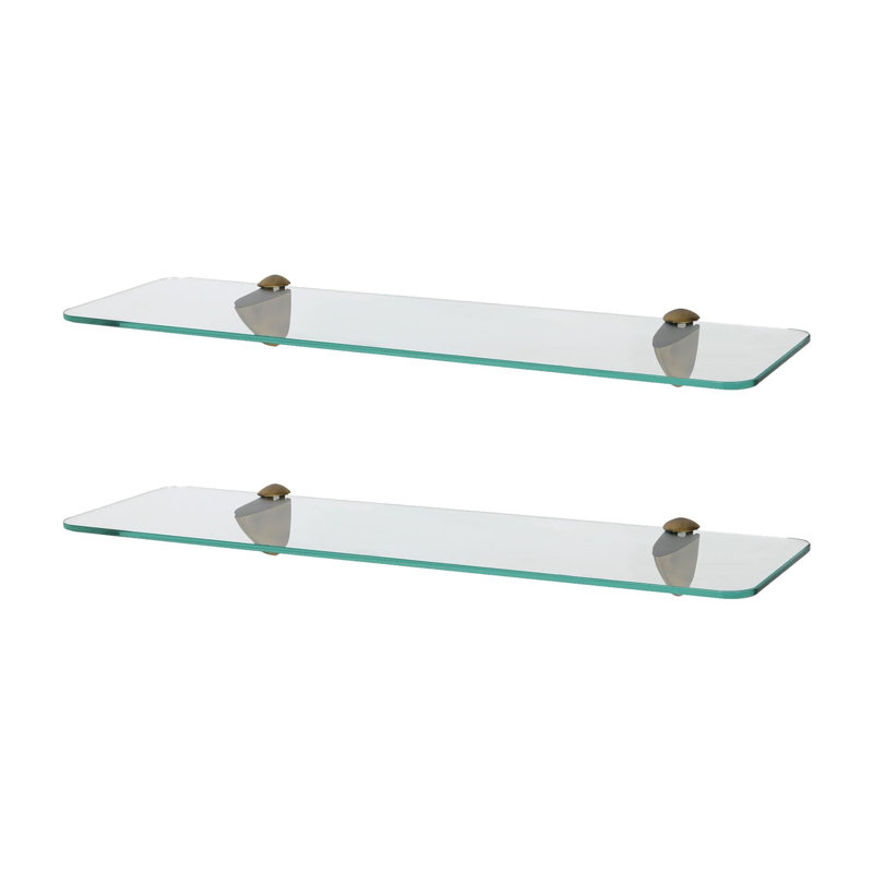 Harbour Housewares - Rounded Floating Glass Shelves with Metallic Brackets, 13 H x 50 W x 0.5 D cm, Gold