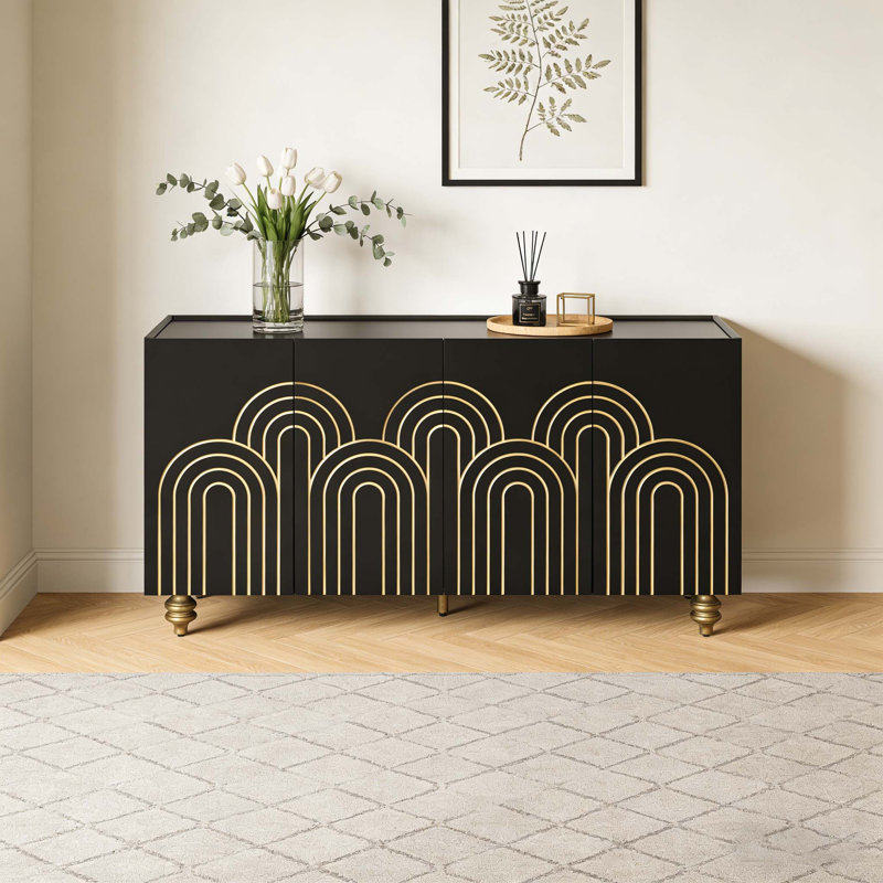 Curve Element with Strict Lines Sideboard Buffet with Storage, Black