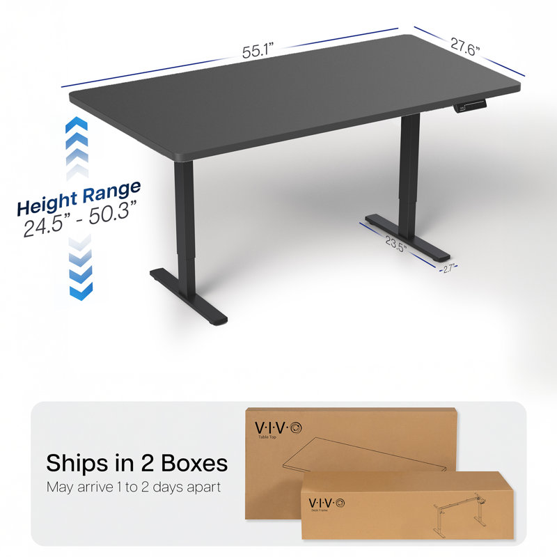 Bureau debout électrique 55 "x 28" VIVO, plateau de table noir, cadre noir, H 24,5 po x l 55,1 po x P 27,6 po, Noir, Noir