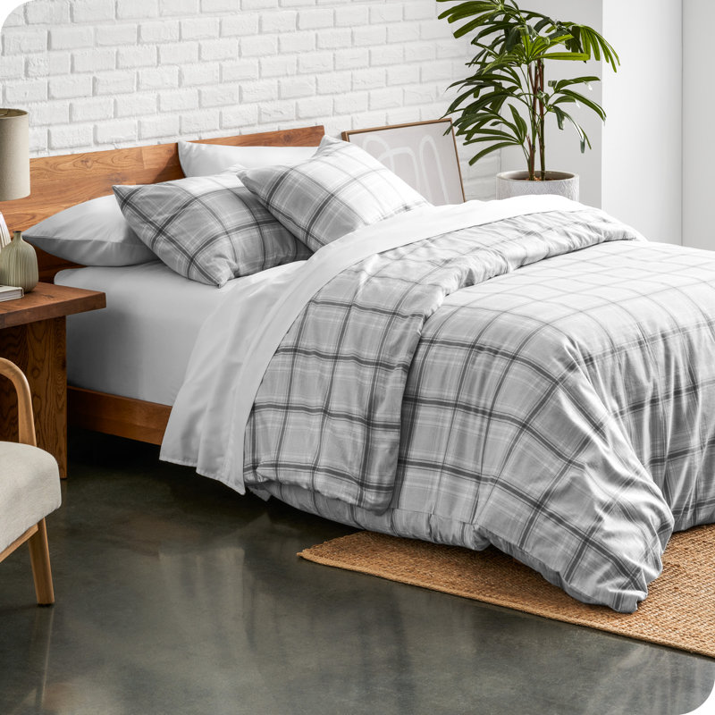 Twin/Twin XL Gray Cotton Flannel Duvet Cover Set
