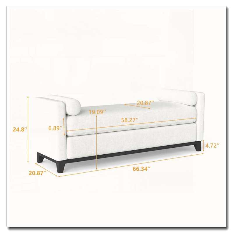 Solid Wood Upholstered Bench, 66.34 inch, Beige + noir