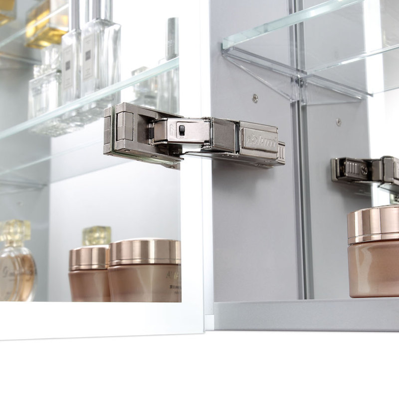 Armoire de salle de bain à surface ou encastrée à DEL avec miroir, désembueur, température de couleur réglable, prise USB, 3 tablettes réglables en verre trempé