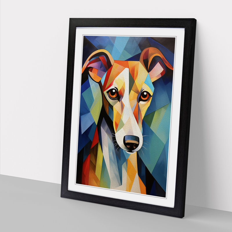 XYZ-FRM-V1223-1677 Whippet Cubism 1 Piece Single Picture Frame Wall Art, 46cm H x 34cm W x 2cm D, Black