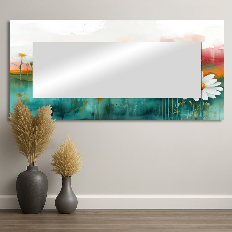 Minimalisme marguerites fleur dans le désert Blossom II - décoration murale miroir floral - imprimé sur métal, 28 po x 60 po