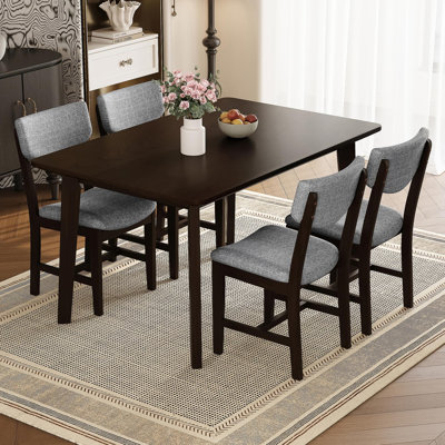 Ensemble de salle à manger rustique 5 pièces - 1 table en bois massif + 4 chaises rembourrées, mobilier de style campagnard pour la cuisine et la salle à manger, ensemble de salle à manger minimaliste pour 4 personnes, espresso