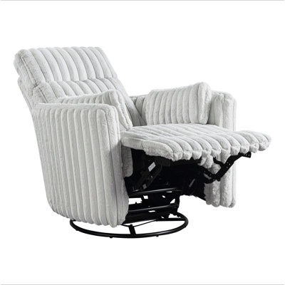 Luxurious Corduroy Upholstered Swivel Glider Reclining Chair Gray Modern Living Room Furniture 1Pc Plush Comfort Matching Pillows