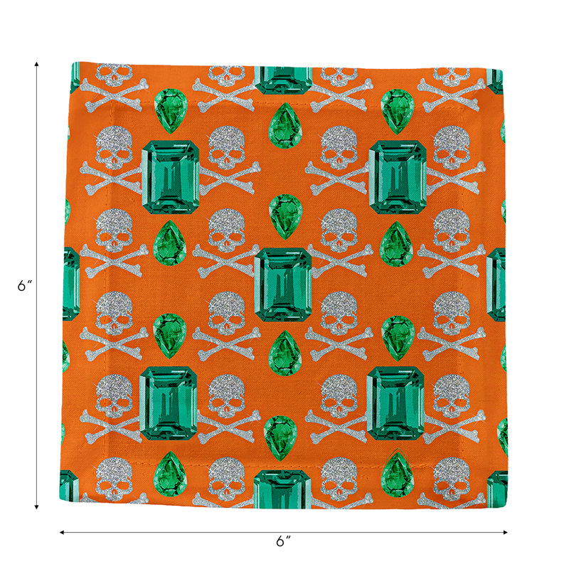 Gem Emeralds Skull Cotton Sateen Cocktail Napkins, Orange