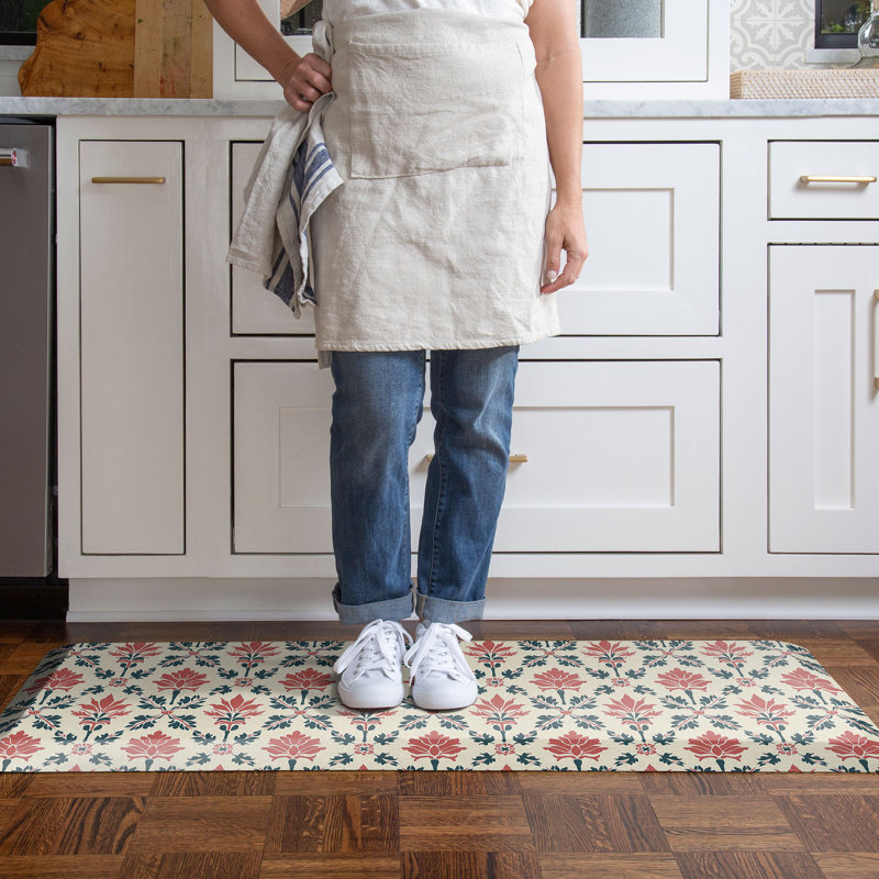 Anti-Fatigue Kitchen Comfort Mat, Block Print Garden In Coral Lattice, Coral Lattice, Runner 20" x 48"