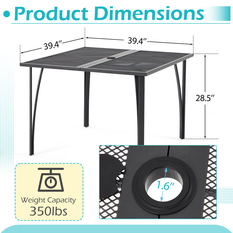 39.4" Square Patio Dining Table 