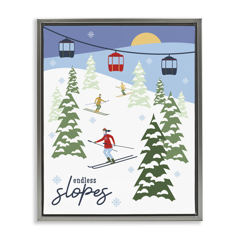 «Endless Slopes Winter Ski View», art mural par Brandi Powell, H 31 po x l 25 po, Cadre flottant gris lustré