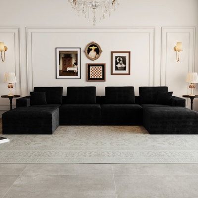 Canapé modulaire à 6 places en velours côtelé noir, 141,73 x 70,87 po, sans assemblage, pour salon revêtu de velours côtelé, canapé modulaire 141,73 x 70,87 po, chambre à coucher et espaces