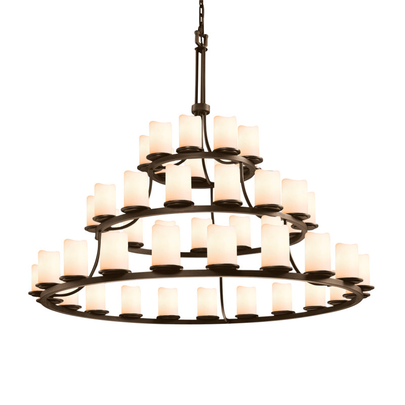 Lustre 45 lumières CandleAria Dakota, Cylindre avec rebord plat, Crème, Bronze foncé
