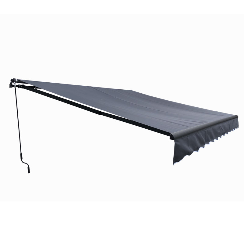 Motorized Retractable Patio Awning- Black Frame, 10' W x 8' D, Onyx Black, Solid Color