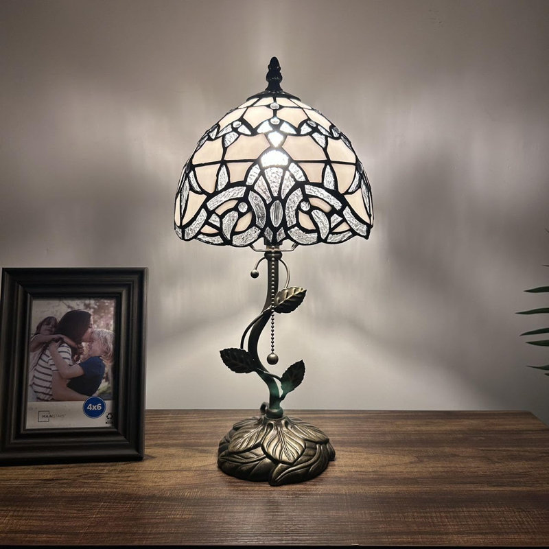 Tiffany Table Lamp Stained Glass Nadya LED Bulb Included 8"W*8"D*16"H, White