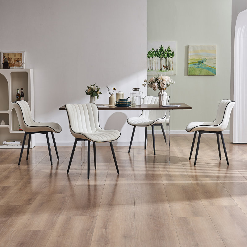 Heitger Faux Leather Upholstered Side Chairs Modern Wingback Dining Chairs with Metal Legs, White