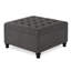 Grand repose-pieds carré avec rangement et pieds en bois, table basse capitonnée avec garniture cloutée pour espace de vie, gris foncé-125537949
