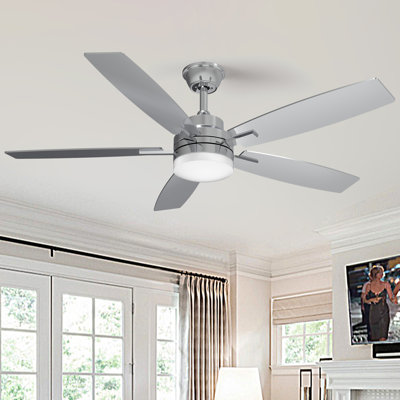 Ventilateurs de plafond avec lumières et télécommande - Ventilateur de plafond encastré de 52 pouces avec ventilateur de plafond à DEL à minuteur réversible silencieux pour chambre à coucher, salon, salle à manger