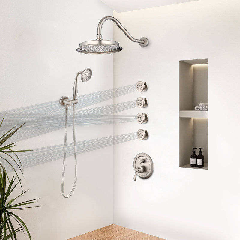 Ensemble de robinet de douche de pluie 9 pouces avec 4 jets de corps réglables et douchette à main, Nickel brossé