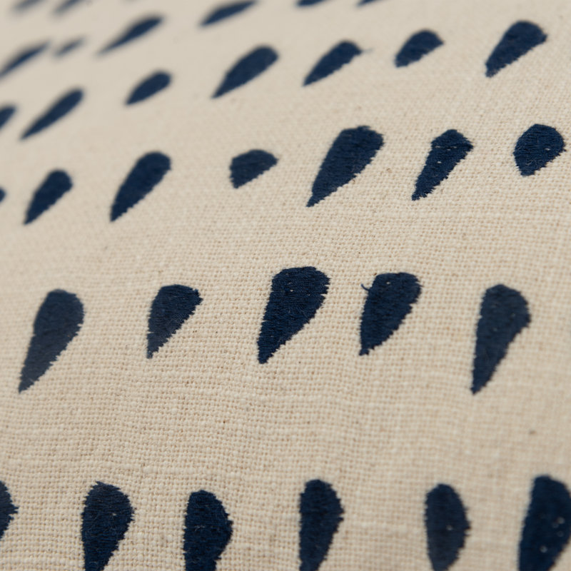 Natural and Deep Dark Blue Cotton Embroidered Lumbar Pillow