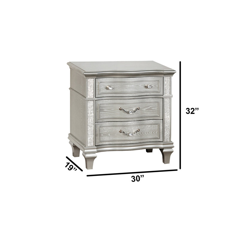 Silver Bedroom Set With LED Lights And Upholstered Headboard, 5 Pcs: Bed, 2 Nightstand, Dresser, Mirror, King