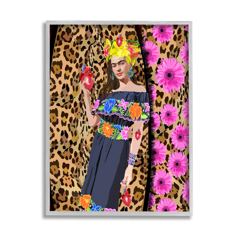 Glamour Frida debout motif léopard "Bold Floral" par Lynnda Rakos - impression, H 20 po x l 16 po