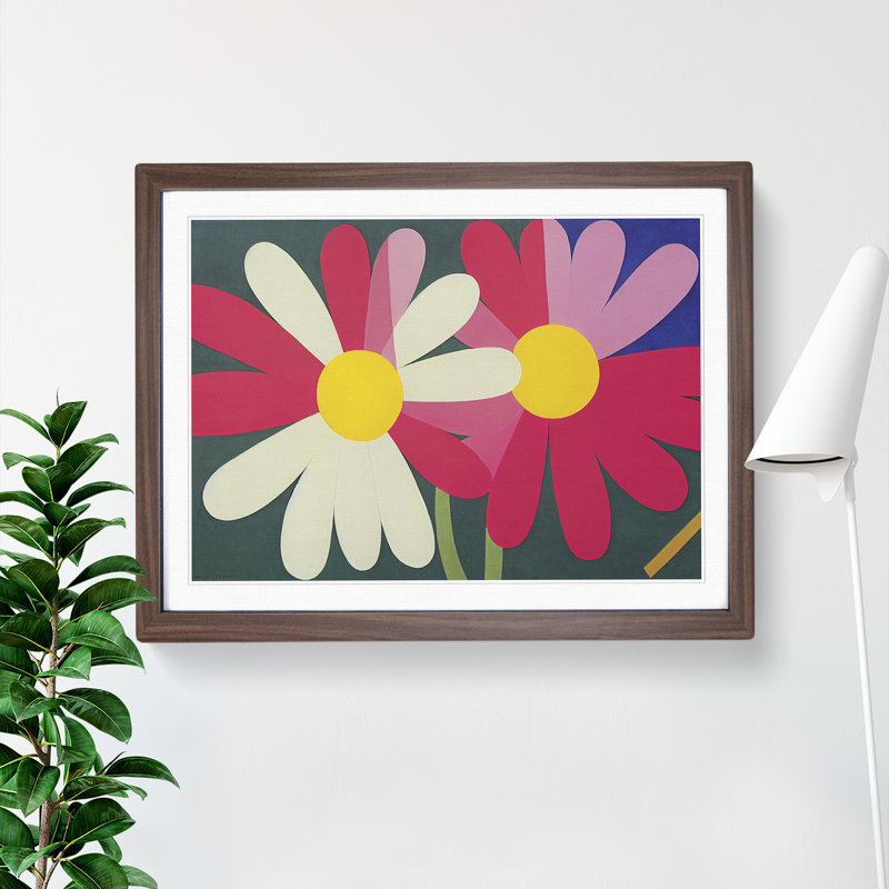 Abstract Daisy Flowers - Framed Print, 34cm H x 46cm W x 2cm D, Walnut