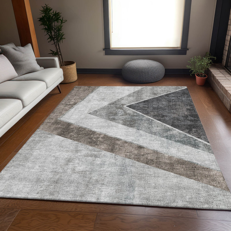 Tapis gris Prisco lavable à la machine de qualité supérieure, Rectangle 10 pi x 14 pi