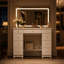 Meuble-lavabo moderne avec miroir lumineux, armoire de rangement à 9 tiroirs avec éclairage DEL réglable et plateau en verre-177640185