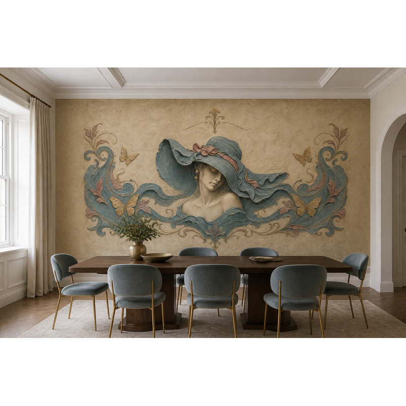 Papier peint décoratif amovible de style fresque antique vintage, portrait ornemental, 120 po x 96 po, Non tissé