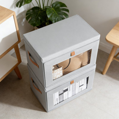 Storage Bins With Lids & Handles - Large Fabric Closet Organizers With Clear PVC Window, Front Opening Design, Stackable Decorative Boxes For Home, Dorm, And Office Organization