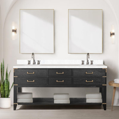 Ensemble de meuble-lavabo double avec plateau en marbre de culture et robinet