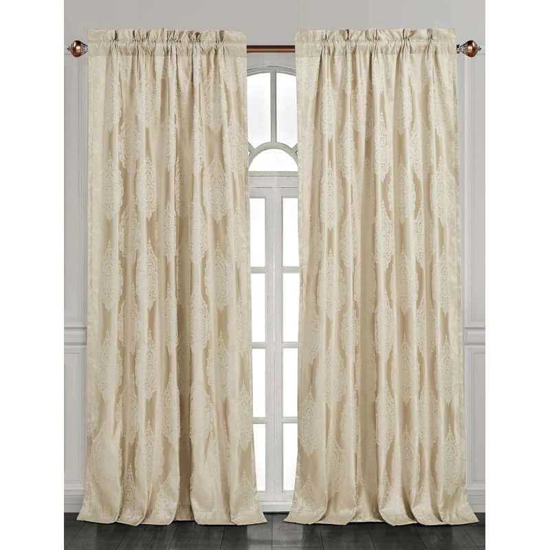 Jakaiyah Luxury Jacquard Medallion Panel Room Darkening Window Curtain Set, 52" W x 84" L, Gold