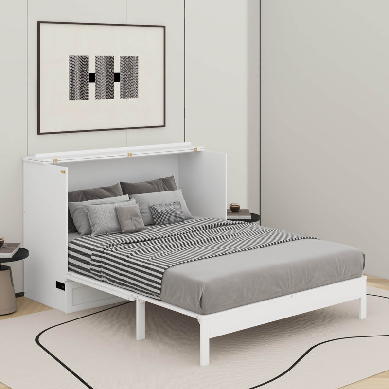 Lit escamotable double avec tiroirs, Blanc