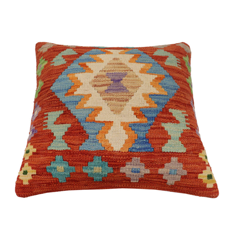 Coussin kilim tissé à la main Southwestern Marsh, H 20 po x l 19 po, Orange / bleu / beige / gris