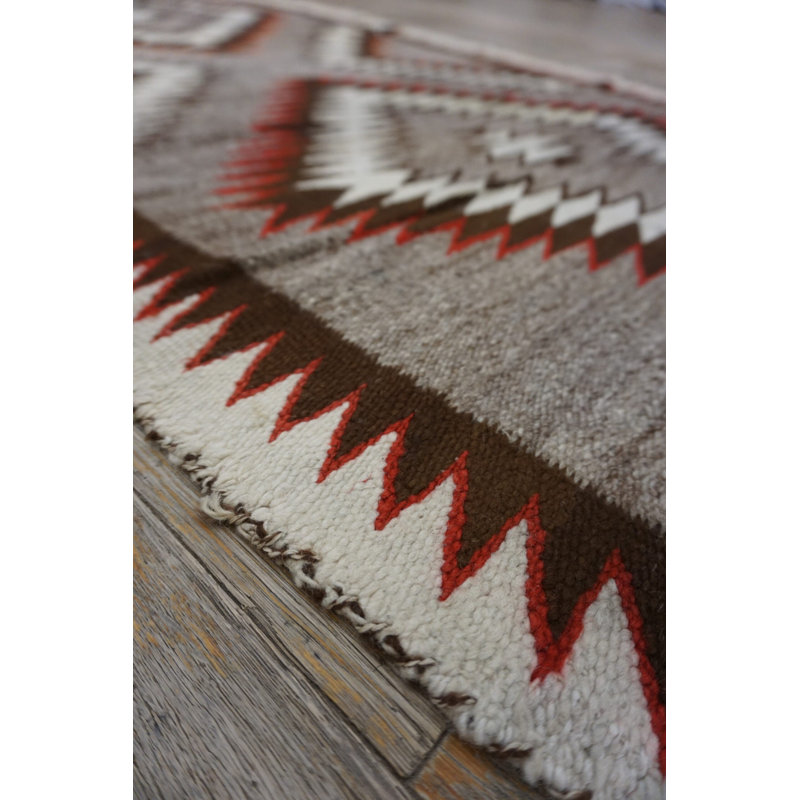 Gray Antique Tribal Geometric Design Navajo Flat Woven Native American Rug