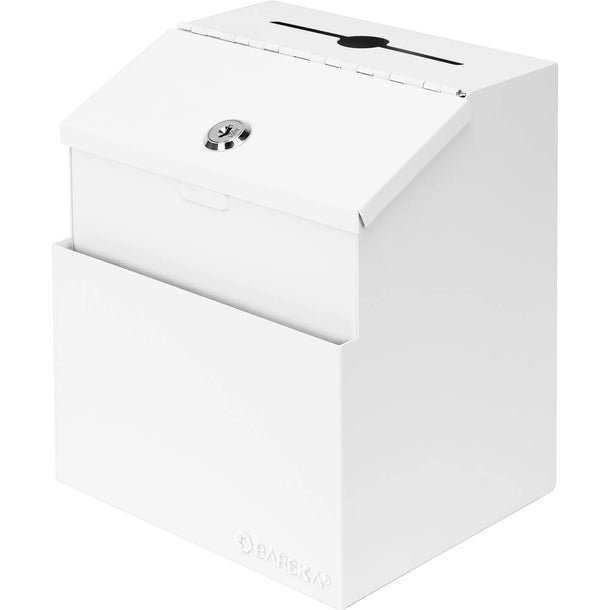 White Steel Wall-Mount Suggestion and Ballot Drop Box with Key Lock