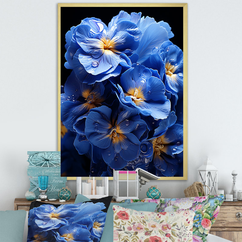 Minuit Indigo Pansy Wonders, Cadre doré simple, H 44 po x l 34 po x P 1,5 po